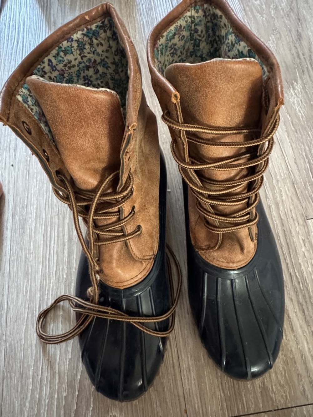 Women’s Brown Suede & Black Rubber Duck Boots